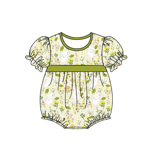 (presale) SR0532 Rabbit flower light green short-sleeved jumpsuit