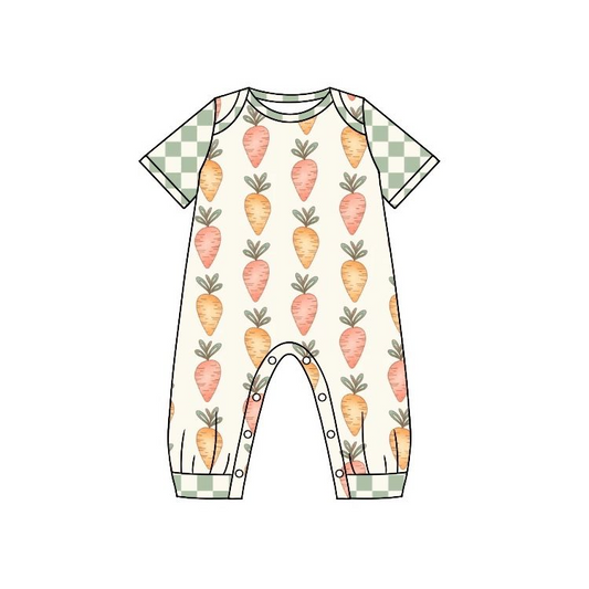 (presale)SR0537 Carrot plaid beige short-sleeved jumpsuit