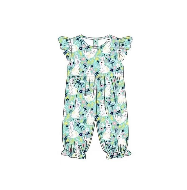 （presale） SR0549 Flower Rabbit Blue Green Flying Sleeve Jumpsuit