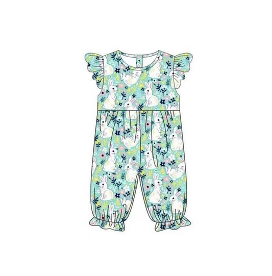 (presale) SR0549 Flower Rabbit Blue Green Flying Sleeve Jumpsuit
