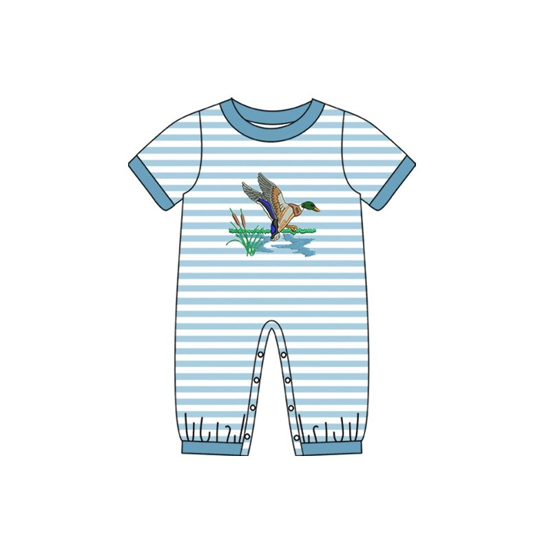 （presale）SR0554 Duck Reed Stripe Short Sleeve Blue Trim Short Sleeve Jumpsuit