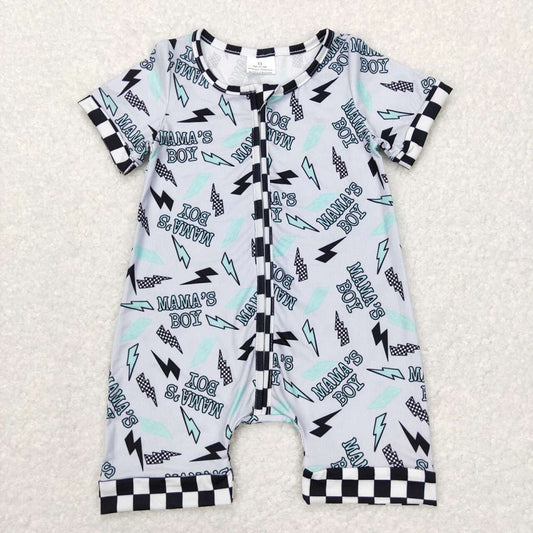 SR0563 Lightning black and white check gray short sleeve zipper jumpsuit