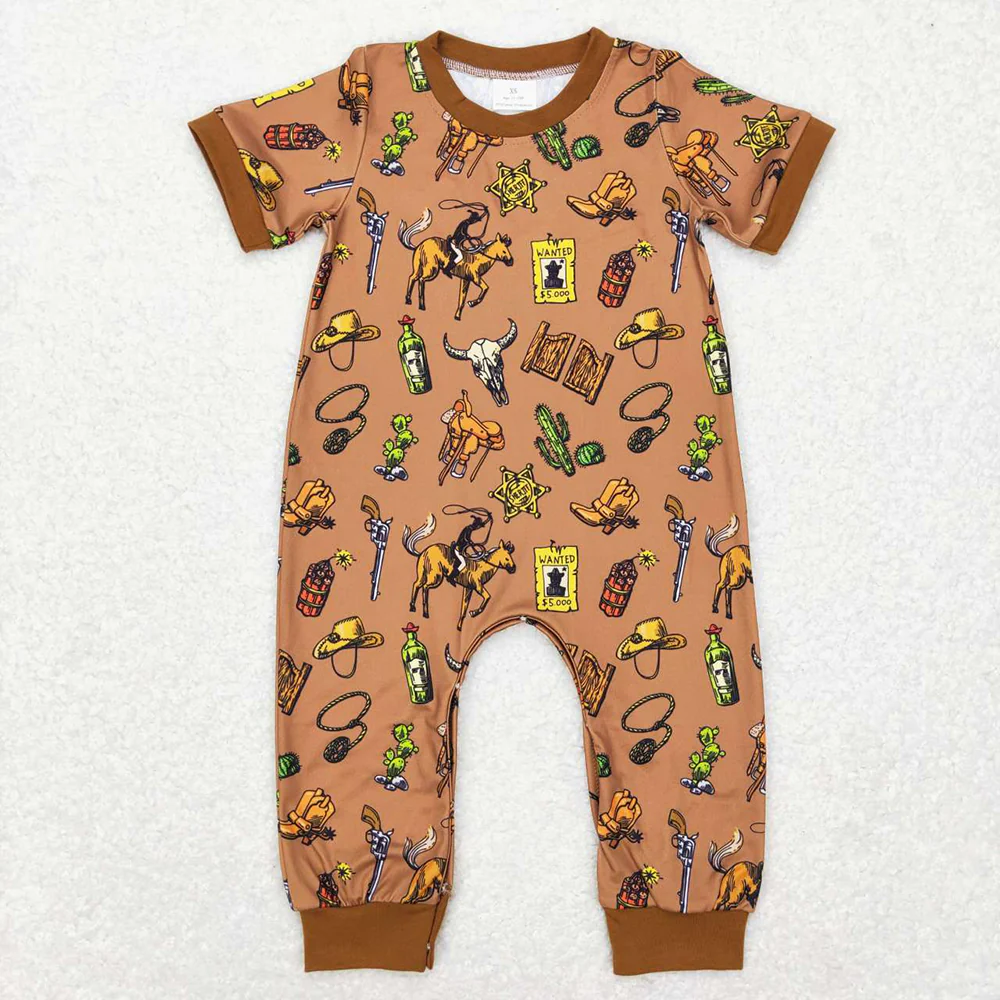 Match Baby Girls Boys Western Cow Short Sleeve Rompers