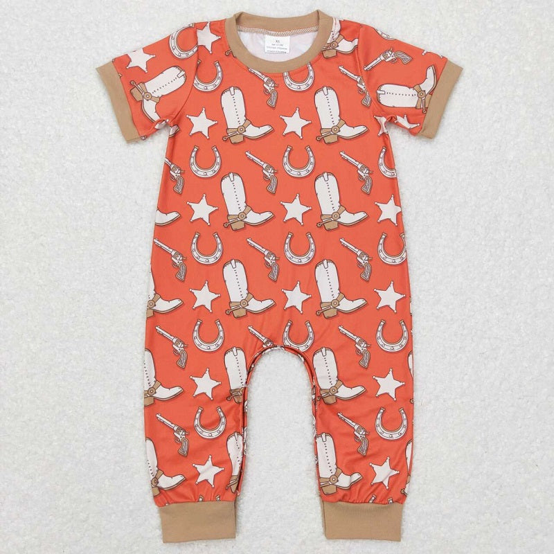 SR0570 Star Boots Orange Red Short Sleeve Jumpsuit