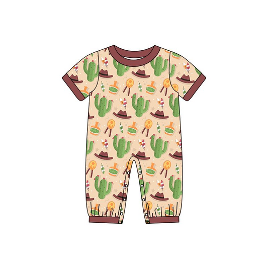 （presale）SR0571 Cactus hat beige short-sleeved jumpsuit