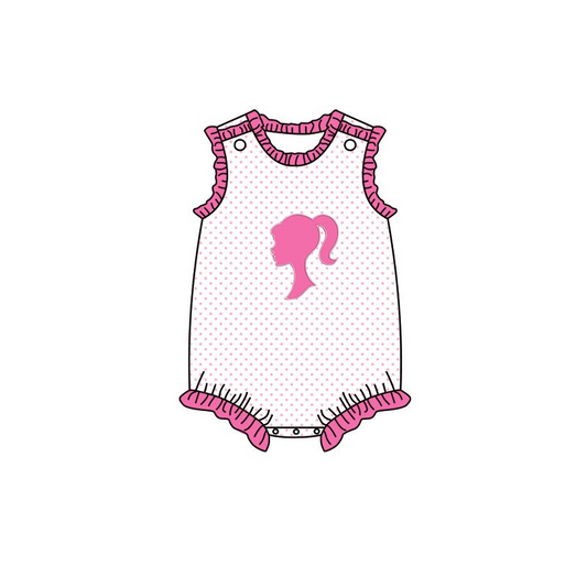 （presale）SR0572 Cartoon avatar polka dot pink lace short-sleeved jumpsuit