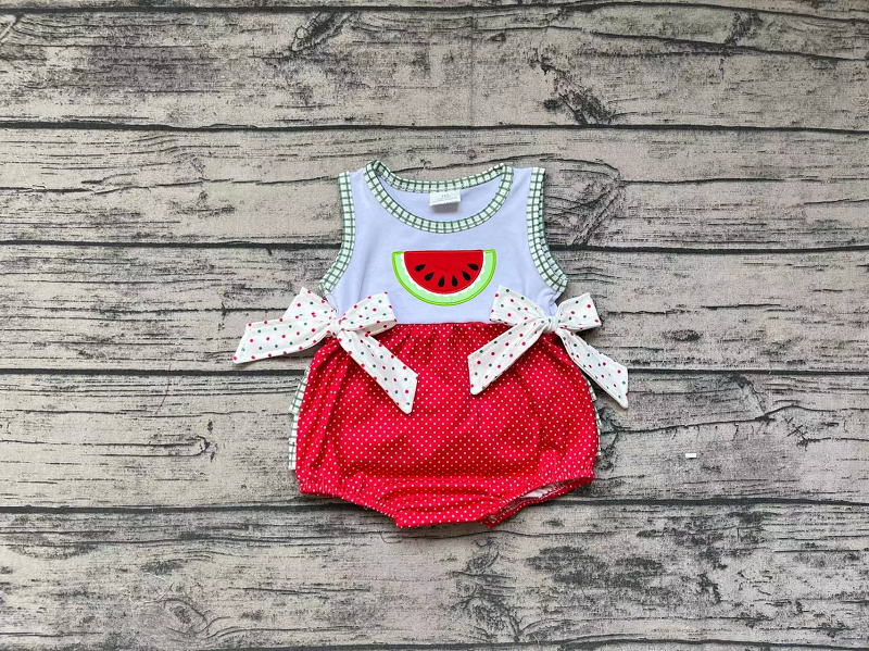 SR0593 Watermelon bow polka dot red and white sleeveless jumpsuit D 6.18