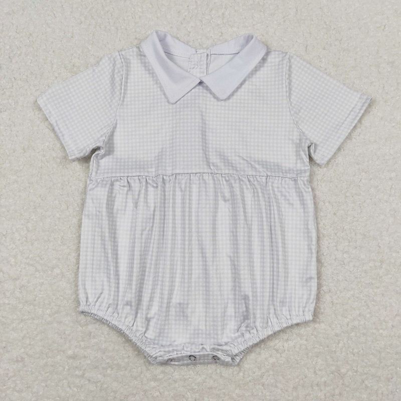 SR0598 Blue plaid doll collar short sleeve jumpsuit