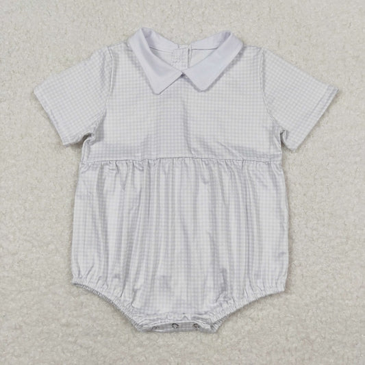 SR0598 Blue plaid doll collar short sleeve jumpsuit