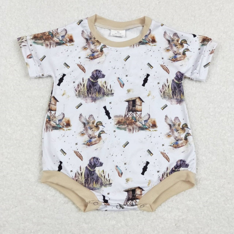 SR0608 Duck Dog Gray Blue Short Sleeve Jumpsuit