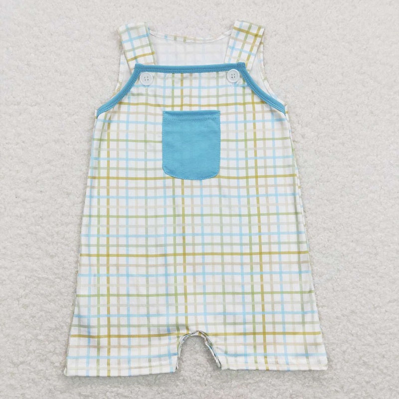 SR0650 Green striped blue pocket strap bodysuit