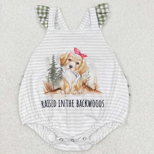 SR0658 Puppy striped green plaid lace vest bodysuit