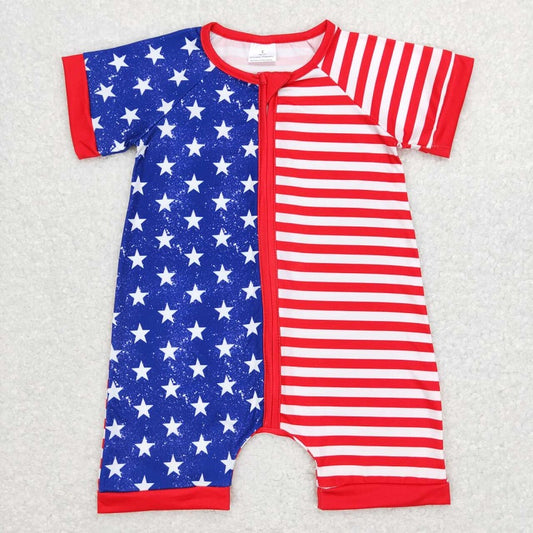 SR0673 Star red and white striped zipper short-sleeved jumpsuit D 5.30