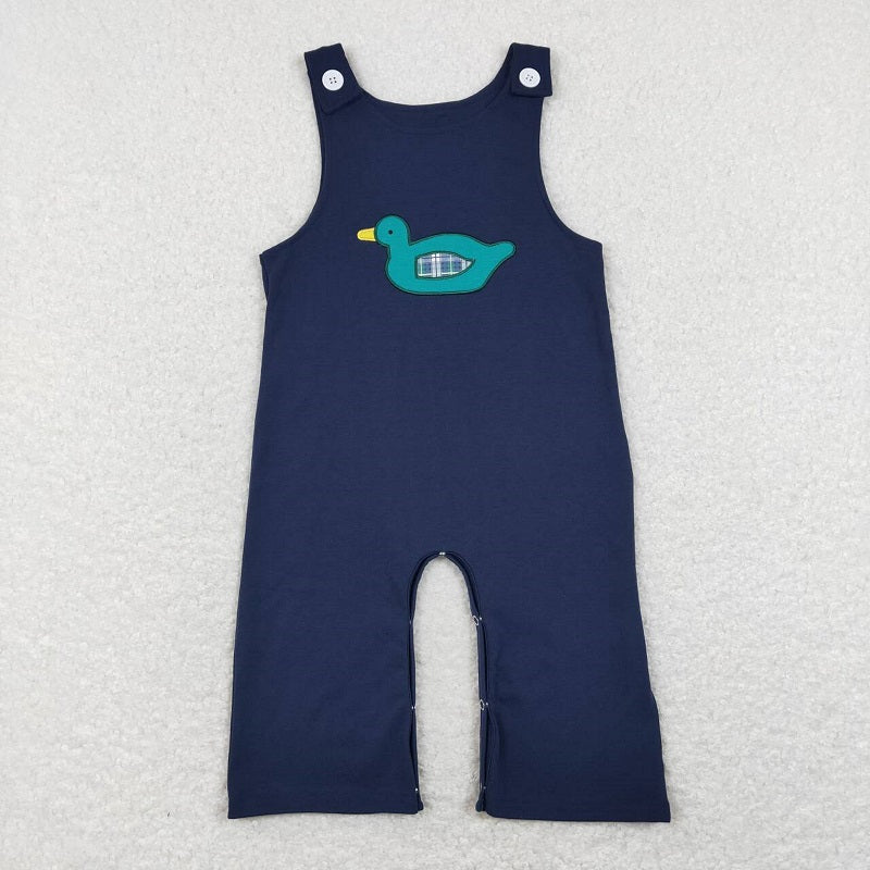 SR0677 Embroidered duck navy blue sleeveless jumpsuit