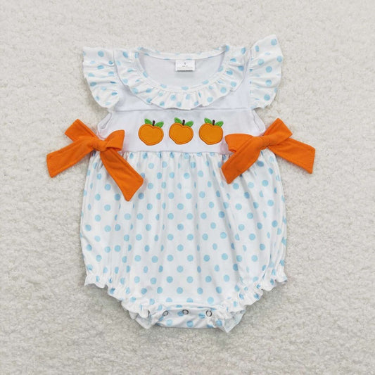 SR0737 Embroidered orange bow blue polka dot orange and white vest jumpsuit