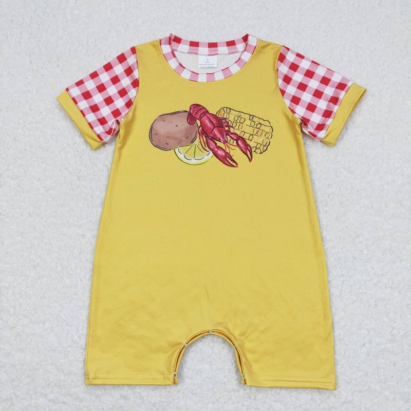 SR0770 Potato, crayfish, corn, red, white, plaid and yellow short-sleeved jumpsuit