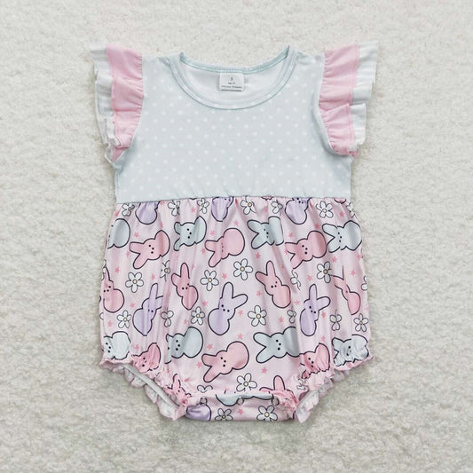 SR0784 Rabbit pink flying sleeve romper