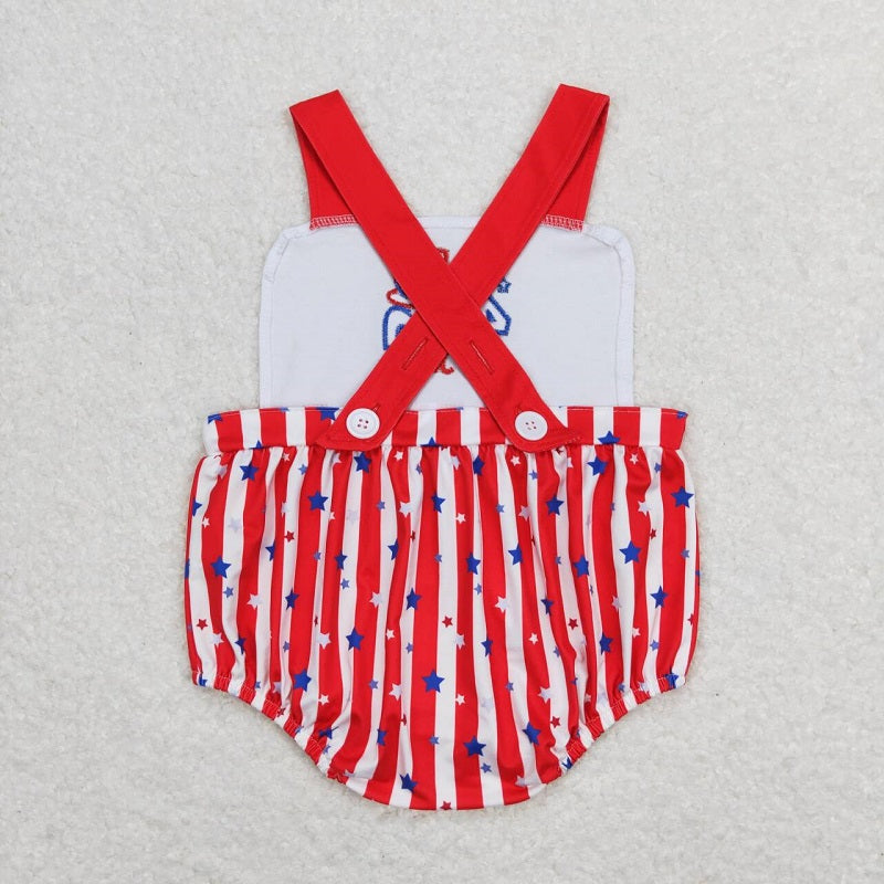 SR0810 4th of july embroidered letter star hat red and white striped vest jumpsuit