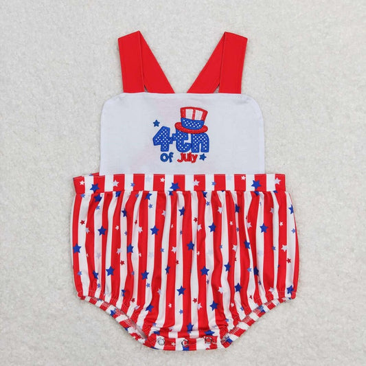 SR0810 4th of july embroidered letter star hat red and white striped vest jumpsuit