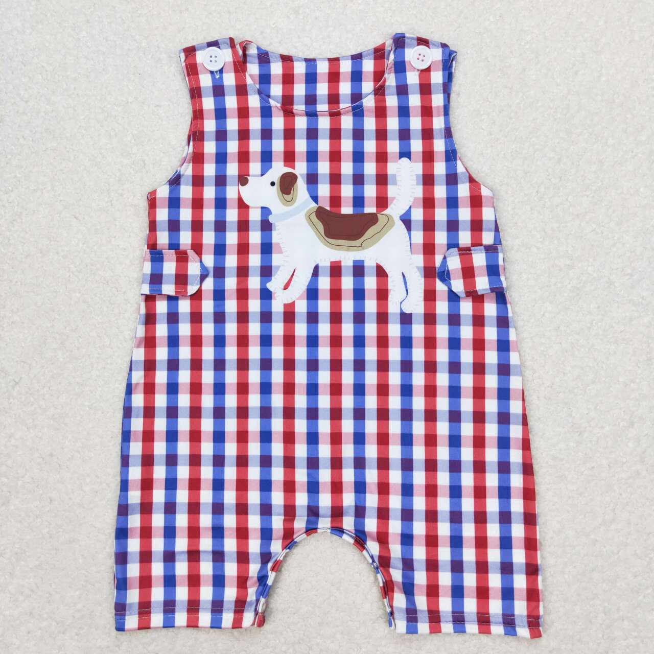 SR0821 Puppy Red and Blue Plaid Sleeveless Bodysuit