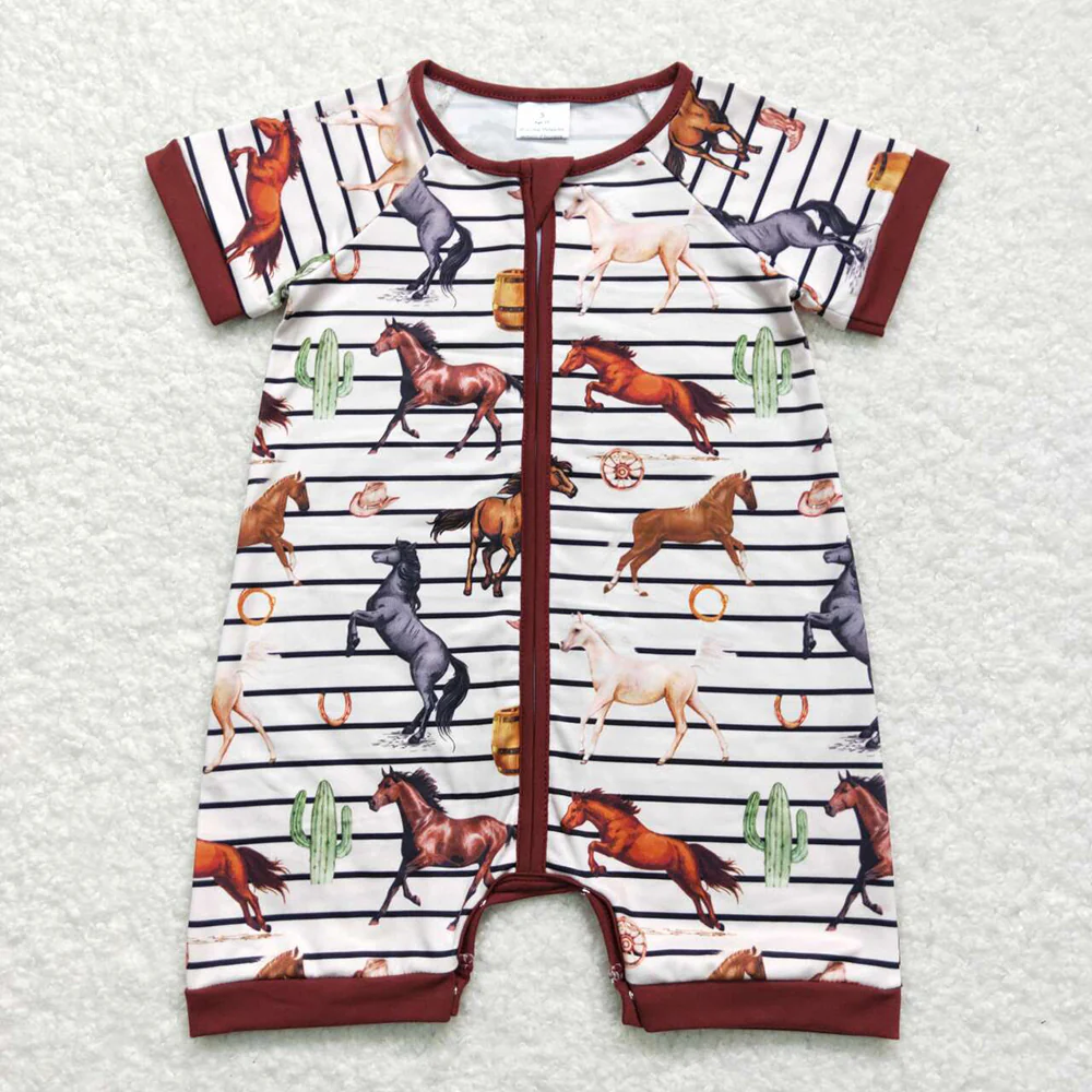 Match Baby Infant Boys Western Cowboys Short Sleeve Zip Rompers
