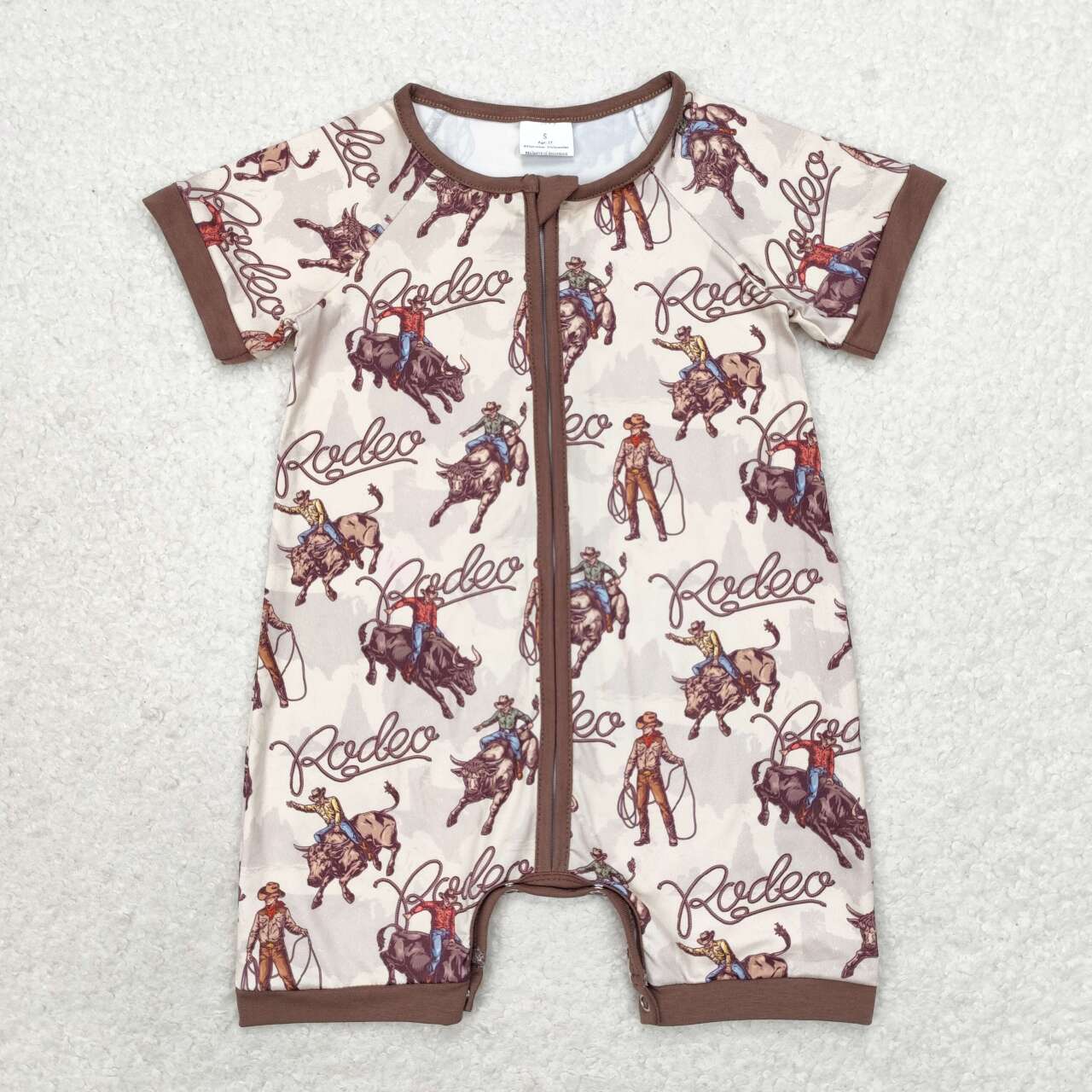 SR0856 Horse Riding Brown Zipper Short Sleeve Bodysuit