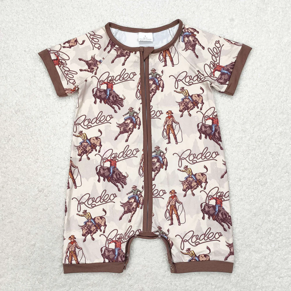 Match Baby Infant Boys Western Cowboys Short Sleeve Zip Rompers