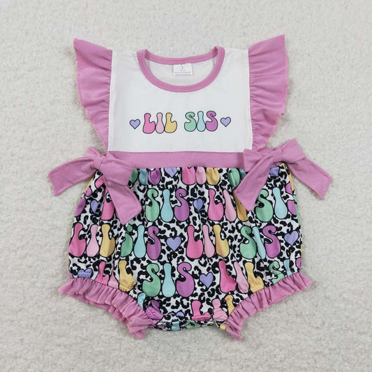 SR0867 Alphabet Purple Lace Bow Leopard Print Vest Jumpsuit