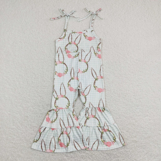 SR0875 Flower Rabbit Garland Plaid Camisole Bodysuit