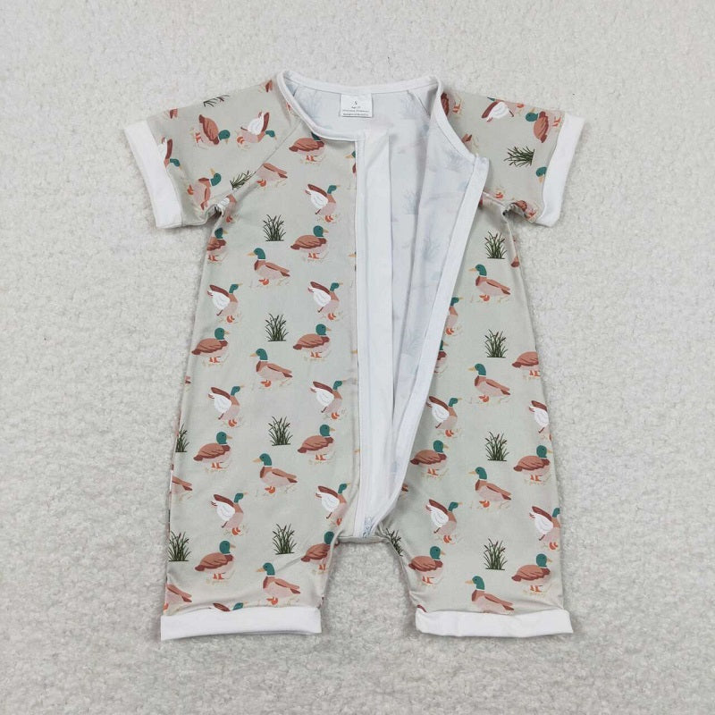 SR0877 Duck Beige Zip Short Sleeve Jumpsuit