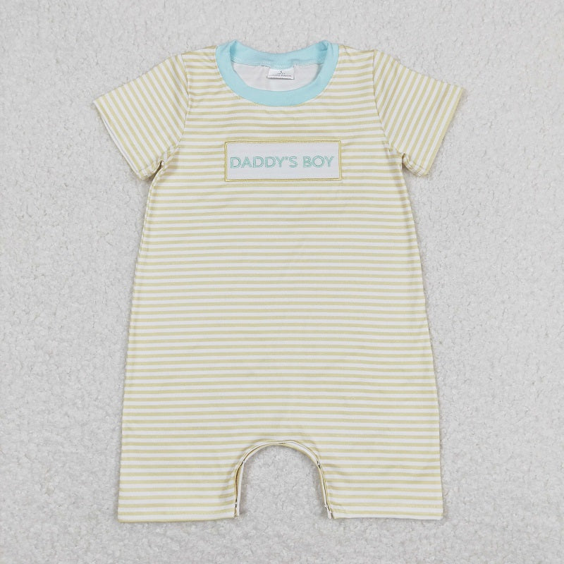 SR0890 daddy's boy yellow striped short-sleeved jumpsuit with embroidered letters