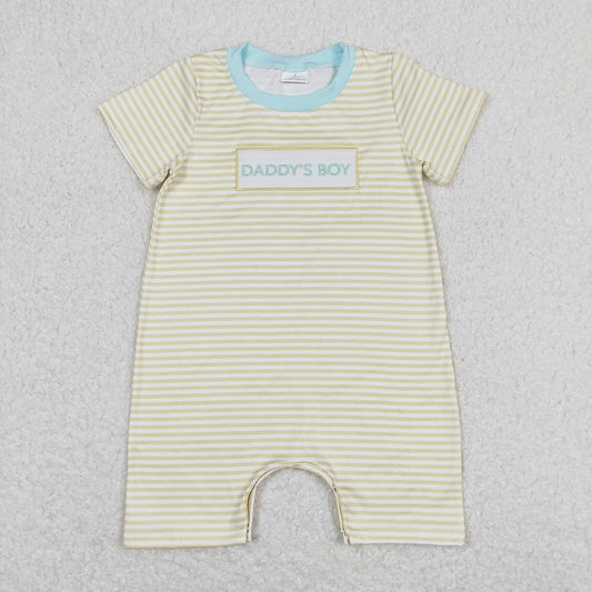 SR0890 daddy's boy yellow striped short-sleeved jumpsuit with embroidered letters