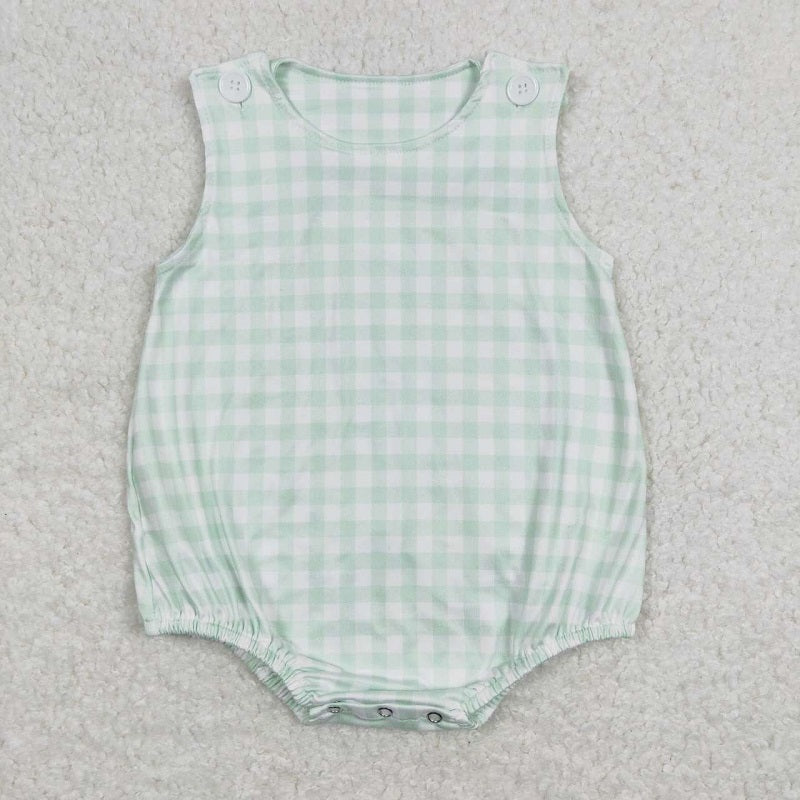 SR0892 Green and white plaid vest jumpsuit