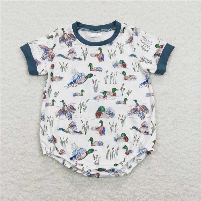 Sibling Baby Boys Green Ducks Pocket Southern Rompers  D 1027