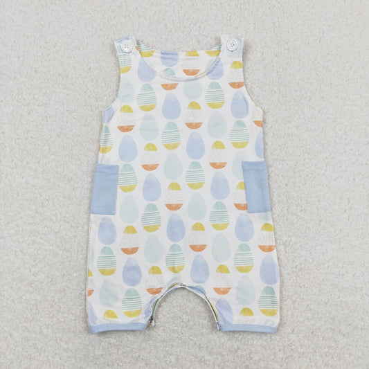 SR0901 Easter Egg Blue Pocket Sleeveless Jumpsuit