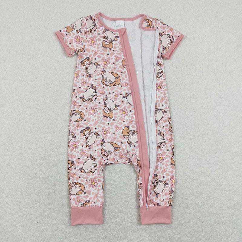 SR0924 Takayama Bull head flower pink zipper romper