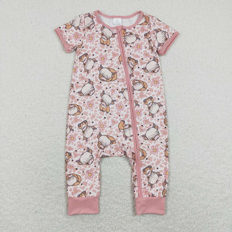 SR0924 Takayama Bull head flower pink zipper romper