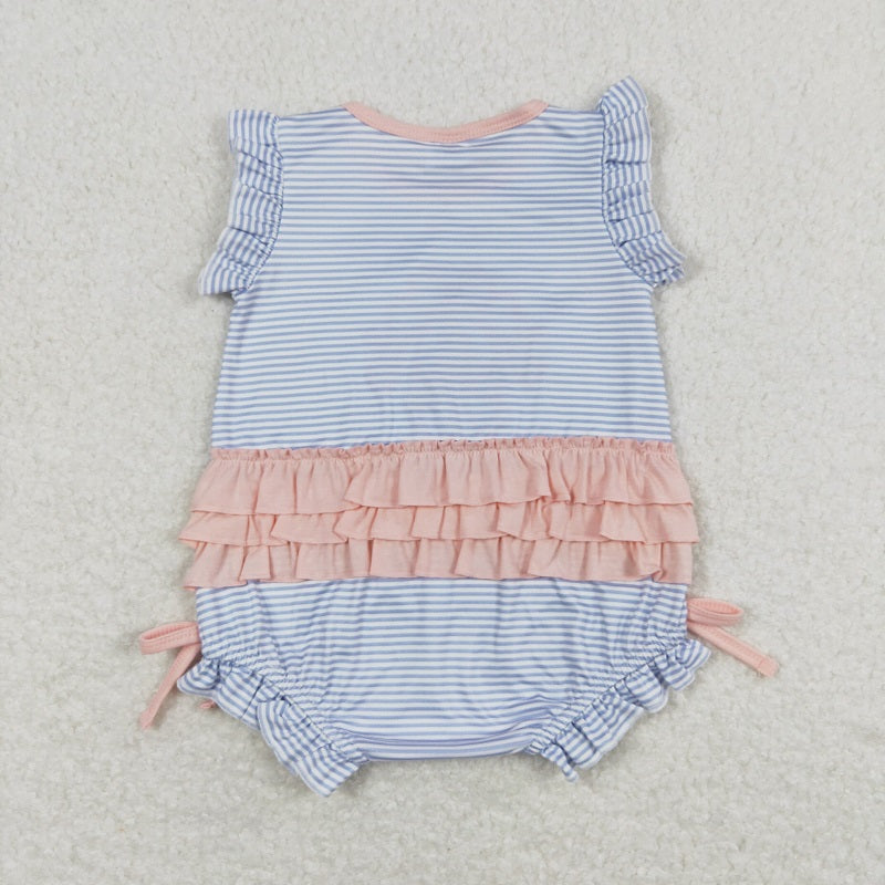 SR0931 Embroidered ballet shoes pink lace blue striped vest jumpsuit