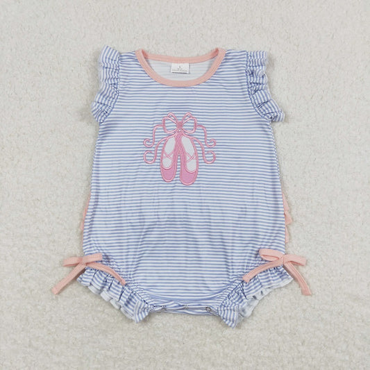 SR0931 Embroidered ballet shoes pink lace blue striped vest jumpsuit