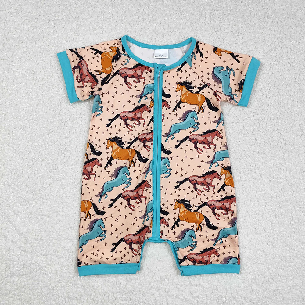 Match Baby Infant Boys Western Cowboys Short Sleeve Zip Rompers
