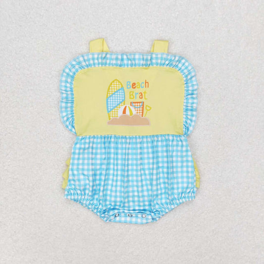 SR0956 Plaid Yellow Lace Vest Bodysuit