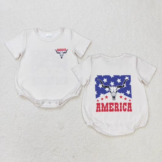 SR0962 Star Mountain Bull Head Beige Short Sleeve Bodysuit