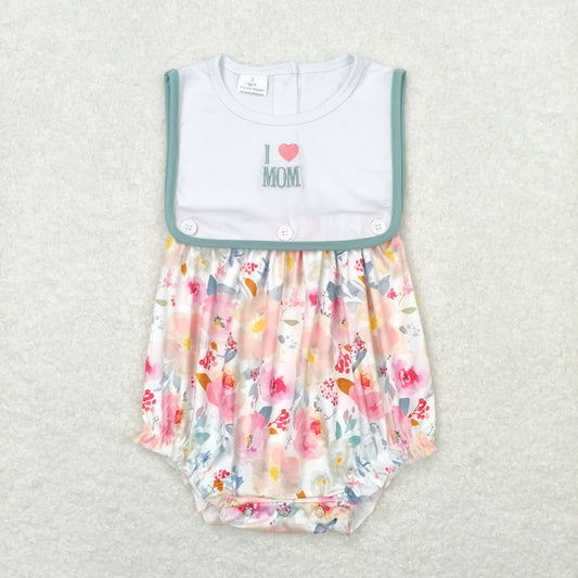 SR0989 I love mom embroidered love flower tank top jumpsuit