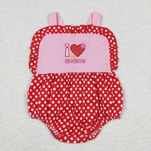 SR0990 I love my mommy embroidered heart pink lace polka dot red vest bodysuit