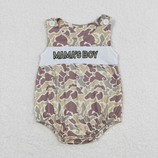 SR0995 mama's boy embroidered camouflage lettering military green tank top jumpsuit