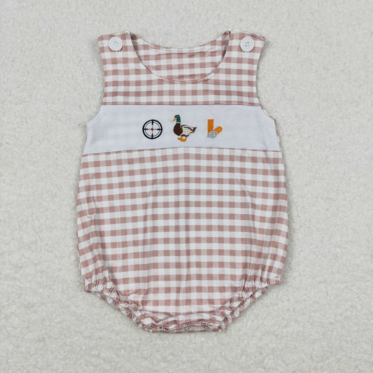 SR1009 Duck Brown Short Sleeve Plaid Tank Bodysuit