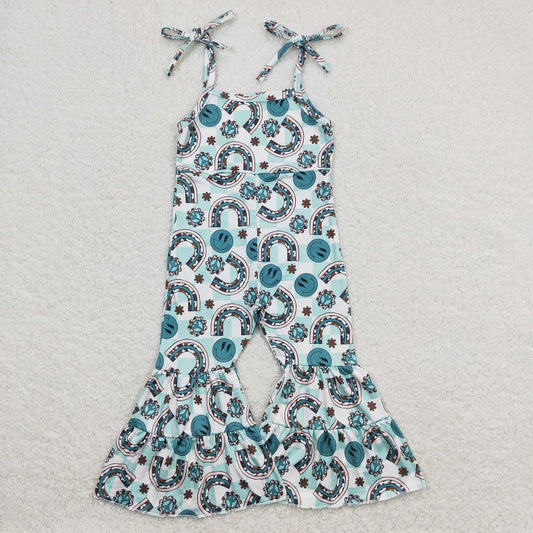 SR1018 Lightning rainbow plaid suspender jumpsuit