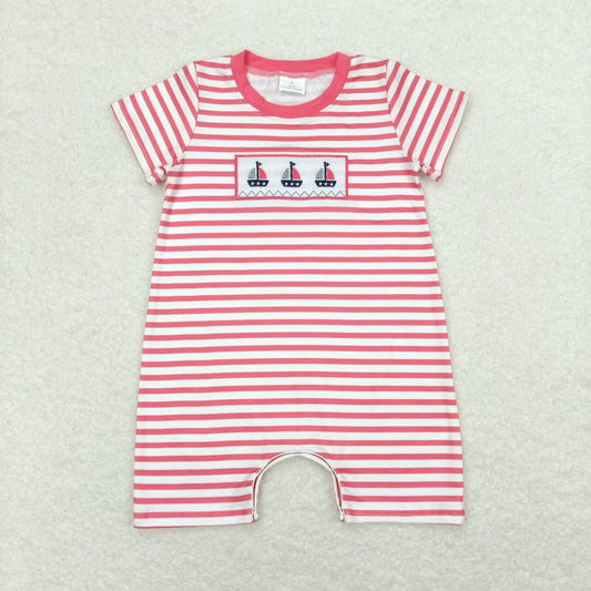 SR1028 Embroidered sailing red and white striped short-sleeved jumpsuit