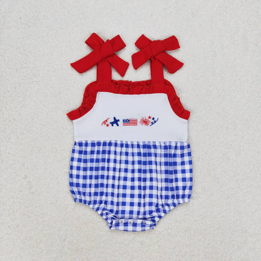 SR1030 Embroidery Airplane Flag Fireworks Red Lace Suspender Bodysuit