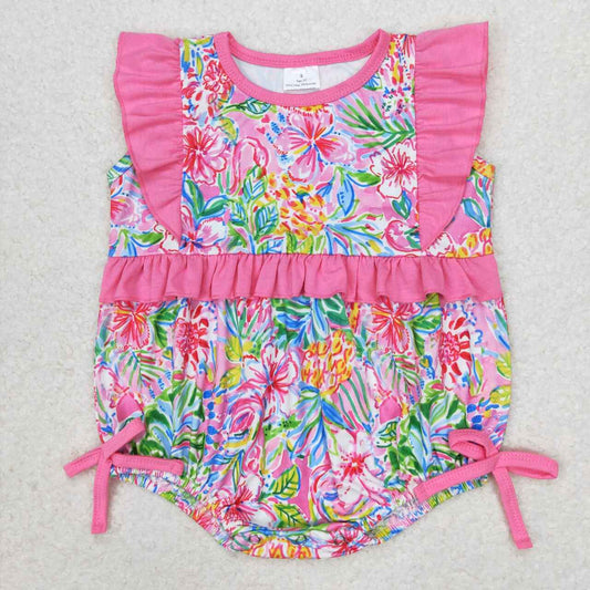 SR1036 Floral rose pink lace vest jumpsuit